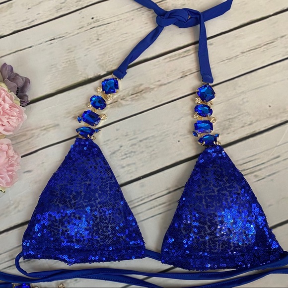 Blue Diamond Sequin Crystal Rhinestone Bikini - Picture 7 of 13